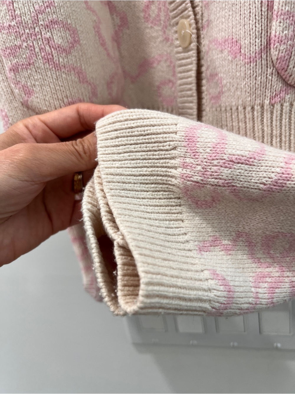 LoveShackFancy Large Veronica cardigan Cream & Pink Patterned Button Cardigan - Picture 12 of 13